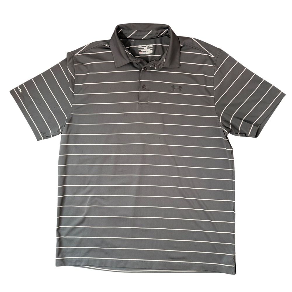 Under Armour ColdBlack HeatGear Golf Polo XL Gray Stripe Loose Fit Performance